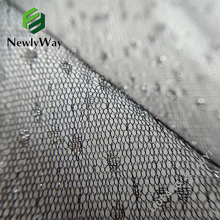 Sheer nylon sliver thread mesh netting knit voile lace border material para sa bridal veil-13