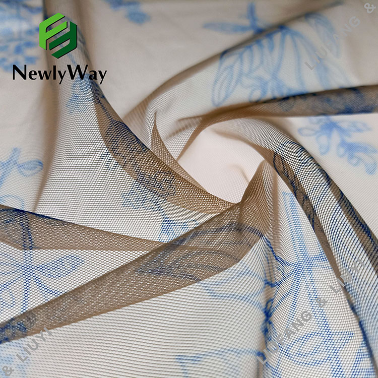 Eenvoud blomontwerp gedrukte polyester tule gaas kant stof vir rokke-1