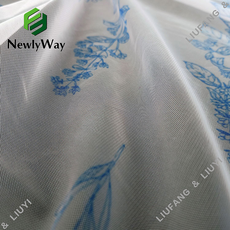 Ienfâldichheid blom ûntwerp printe polyester tulle mesh kant stof foar jurken-4