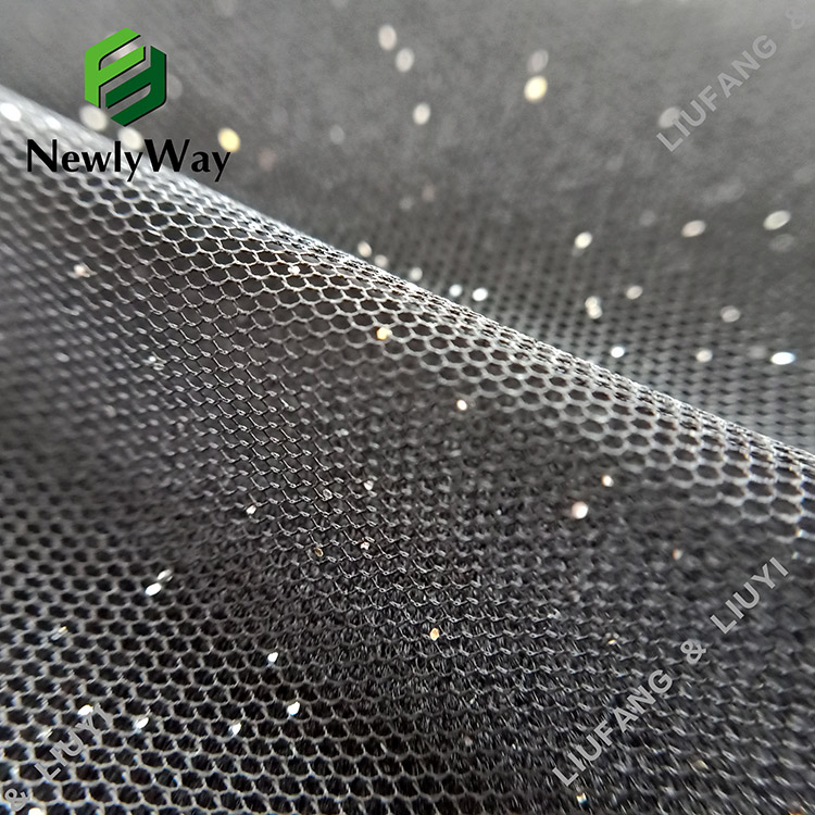 Sliver Glitter Polyester Black Tulle Mesh Lace Fabric For Evening Gown-13