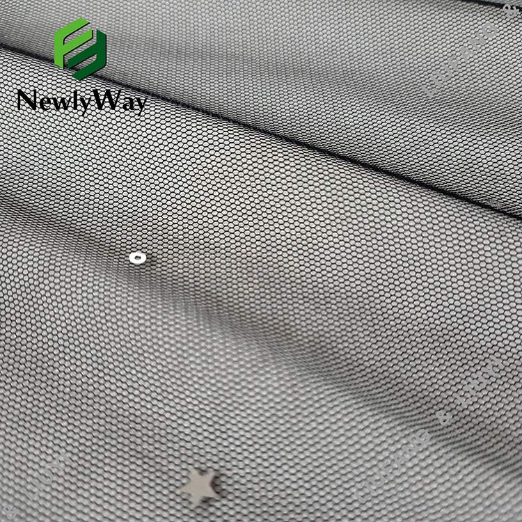 Sliver Star Sequin Polyester Black Tiulis tinklinis nėrinių audinys dersses-11
