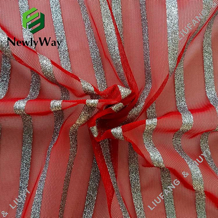 Sliver Stripes Glitter Red Tulle Polyester Mesh Lace Nsalu Yovala-6