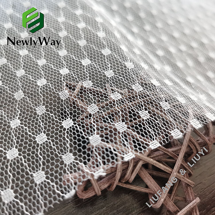 Spot style warp knitted polyester mesh tulle nsalu yosokera lace-14