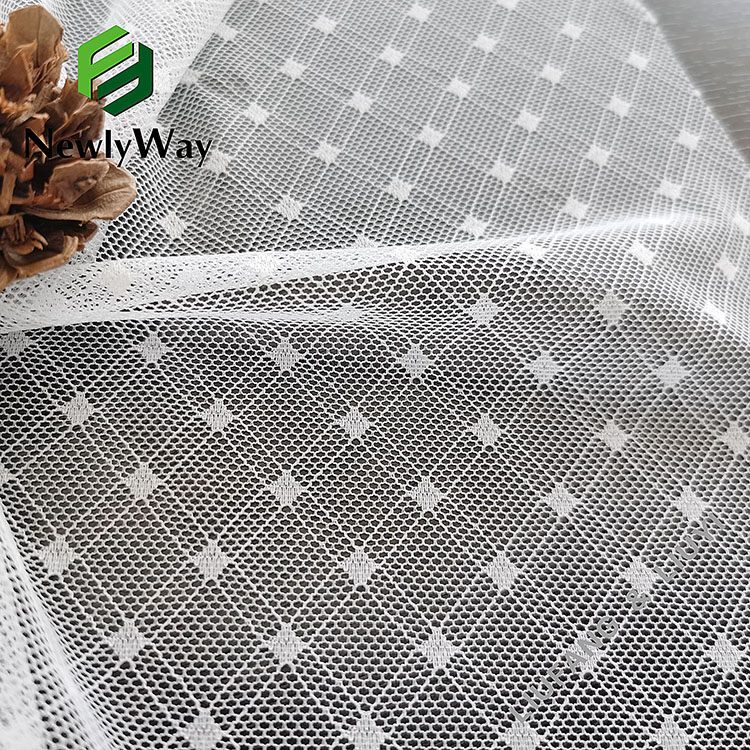 ការរចនាបន្ទាត់ទ្វេរាងការ៉េ nylon spandex warp knitted mesh stretch fabric for dress-5