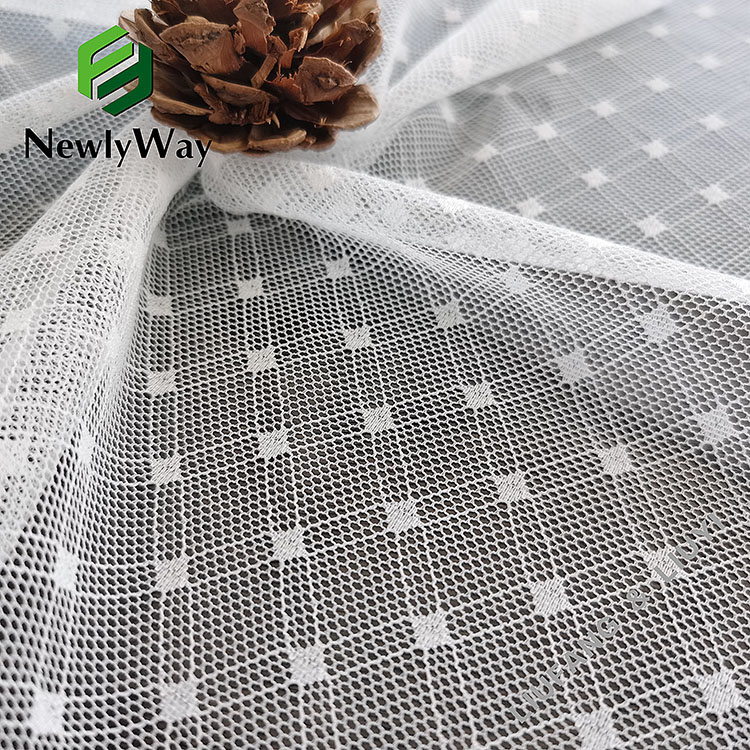Štvorcový dvojriadkový dizajn nylon spandex osnovná pletenina zo sieťoviny na šaty-7