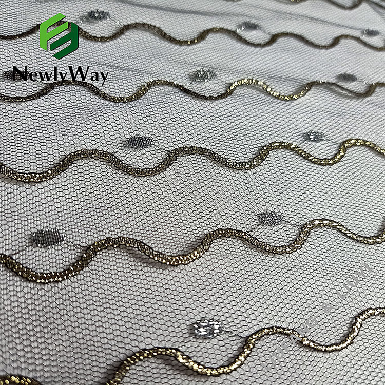 Super kualitas nilon metallic thread tulle bolong kain rajutan kanggo aksesoris wedding-11
