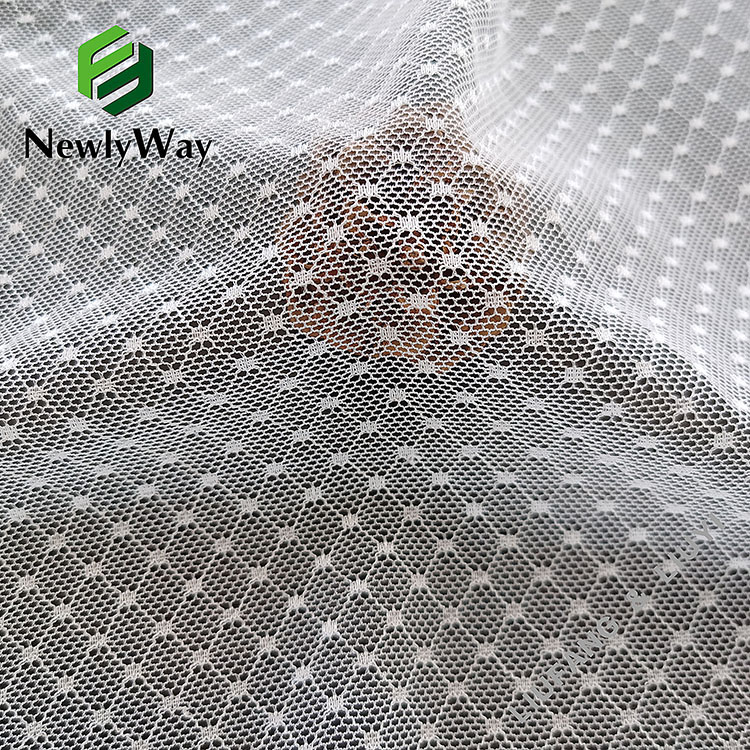 Super tipis nilon spandex warp rajutan polka dot putih tulle mesh kain kanggo rok-11