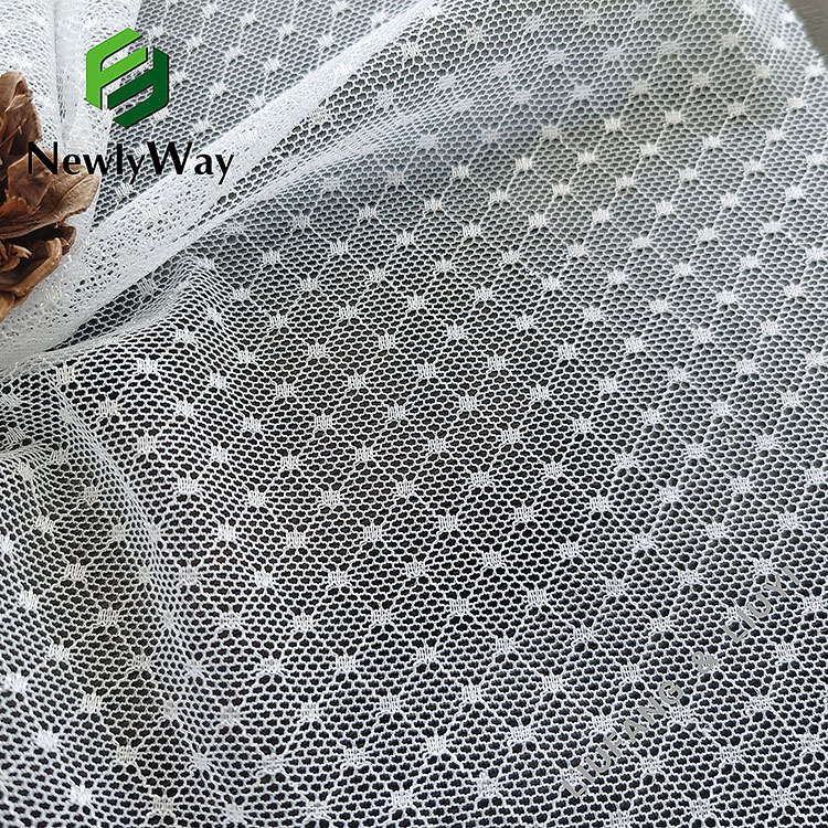 Tejido de malla de tul blanco de lunares de punto de urdimbre de spandex de nailon súper fino para faldas-12