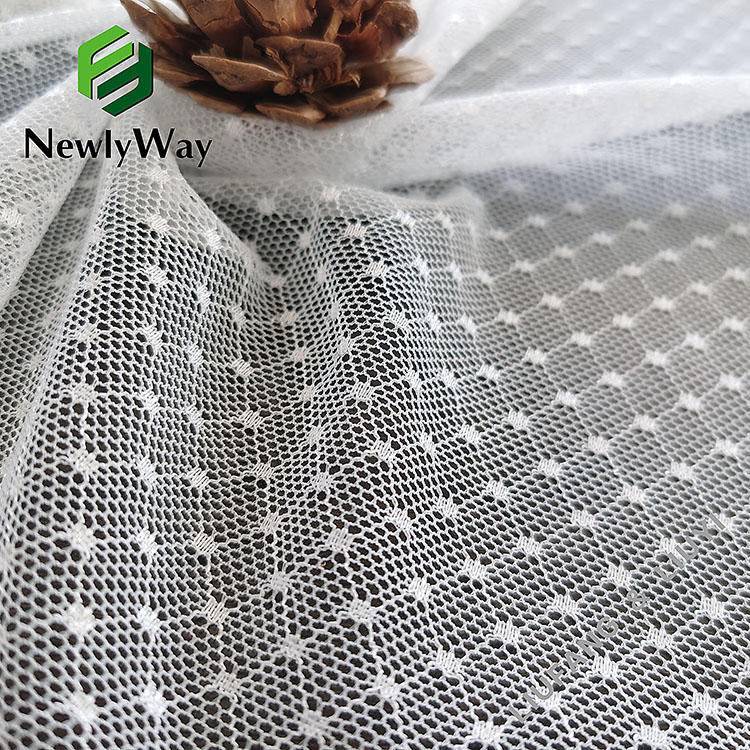 Super tipis nilon spandex warp rajutan polka dot putih tulle mesh kain untuk rok-14