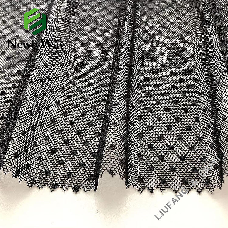 Tessuto a rete di tulle bianco a pois lavorato a maglia in nylon spandex super sottile per gonne-15
