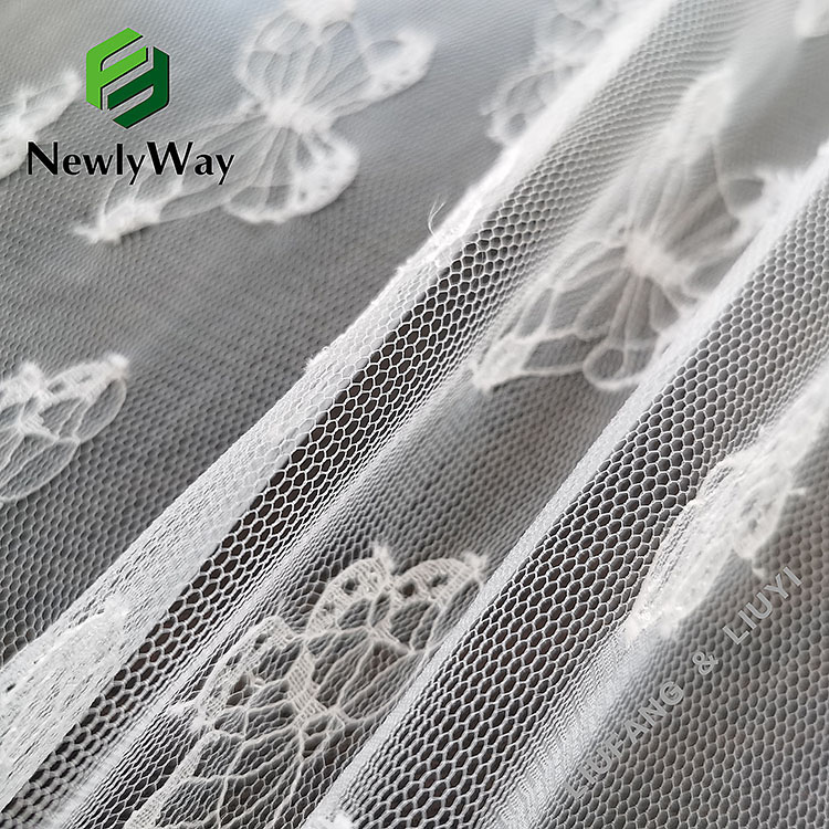 Super thin nylon warp knitted butterfly lace tulle mesh netting fabric para sa bridal lace-13