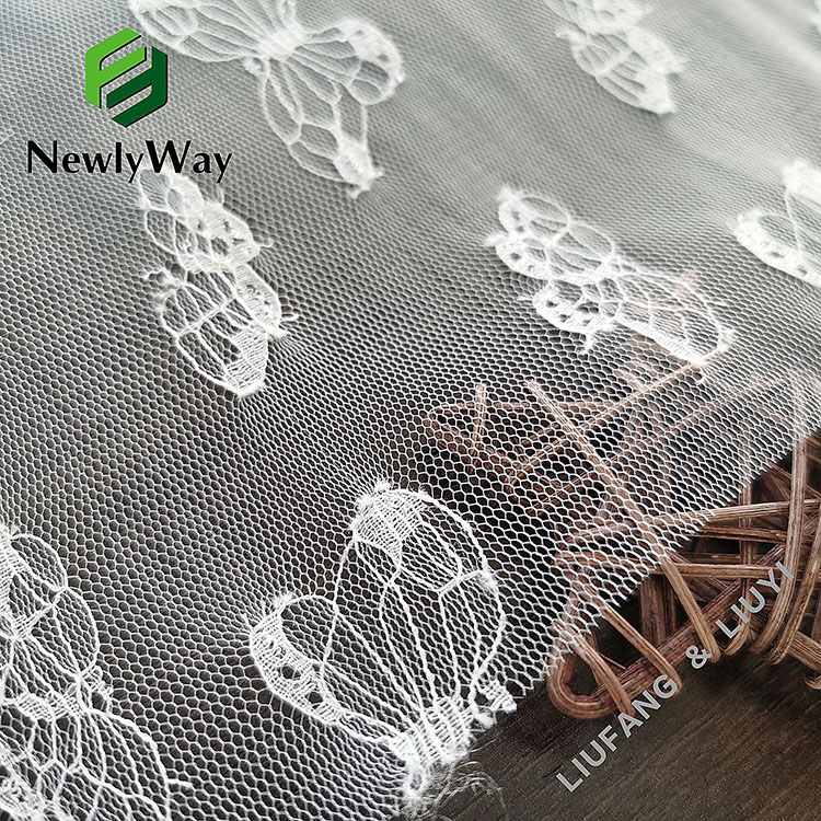 Super thin nylon warp knitted butterfly lace tulle mesh netting fabric para sa bridal lace-14