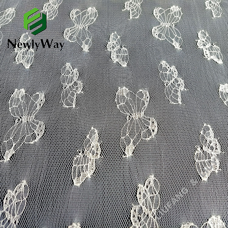 Tecido de malla de malla de tul de encaje de mariposa de punto de urdimbre de nailon súper fino para encaje de novia-15