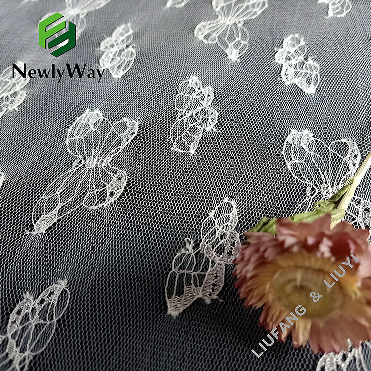 Tecido de malla de malla de tul de encaje de mariposa de punto de urdimbre de nailon súper fino para encaje de novia-16
