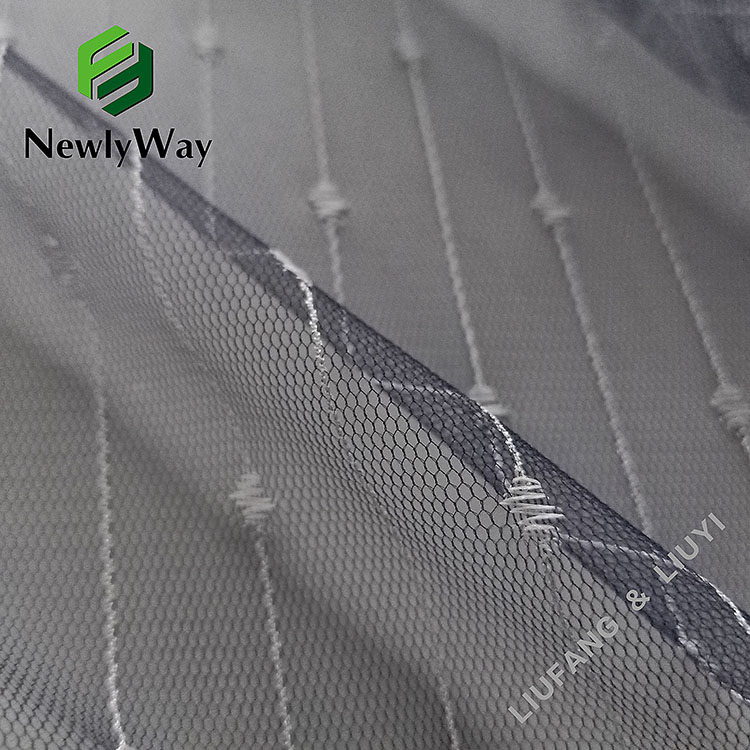 Transparante nylon en polyester polka dot warp gebreide mesh tulle stof foar brulloft kant-13