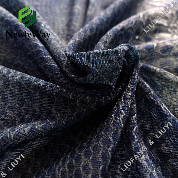 Idizayini ehlukile yesikhumba senyoka ephrintiwe ileyisi inayiloni elula i-tricot knit indwangu e-inthanethi wholesale-11