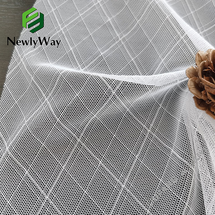 Hvid dobbelt linje diamant nylon spandex strik stretch mesh stof til dame voile skjorte-13