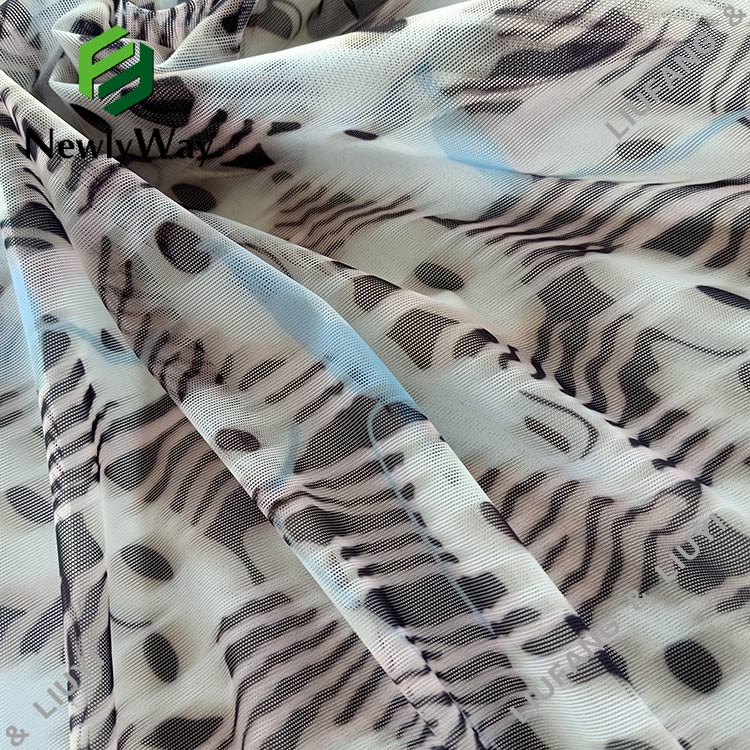 Zebra lan Bunga Patterned Printed Nylon Spandex Mesh Lace Fabric kanggo Clothings-7