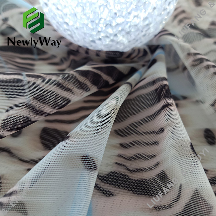Zebra thiab paj Patterned Nylon Spandex Mesh Lace Fabric rau khaub ncaws-8