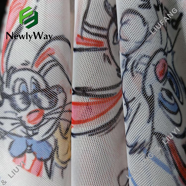 spotprent gedrukte polyester spandex maas kant tricot gebreide stof vir mode rok-14