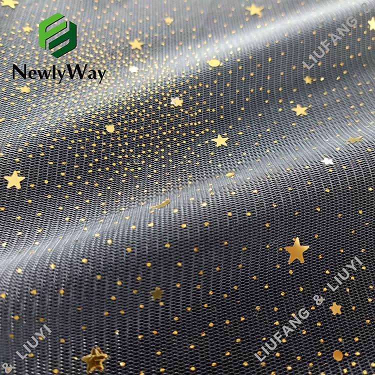 tissu de dentelle de maille de polyester de tulle d'étoile de sequin exquis et de scintillement pour la robe de soirée-11