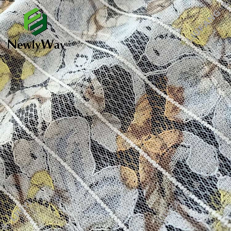 floral print polyester cotton mesh lace warp knitted fabric untuk pakaian-13