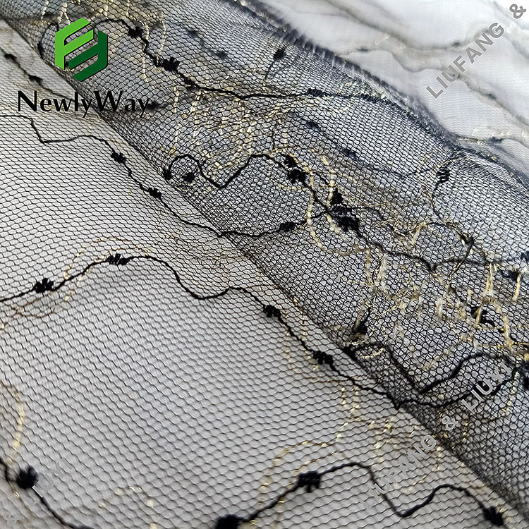 gintong naylon yarn mesh lace tulle fabric para sa wedding lace trim-14