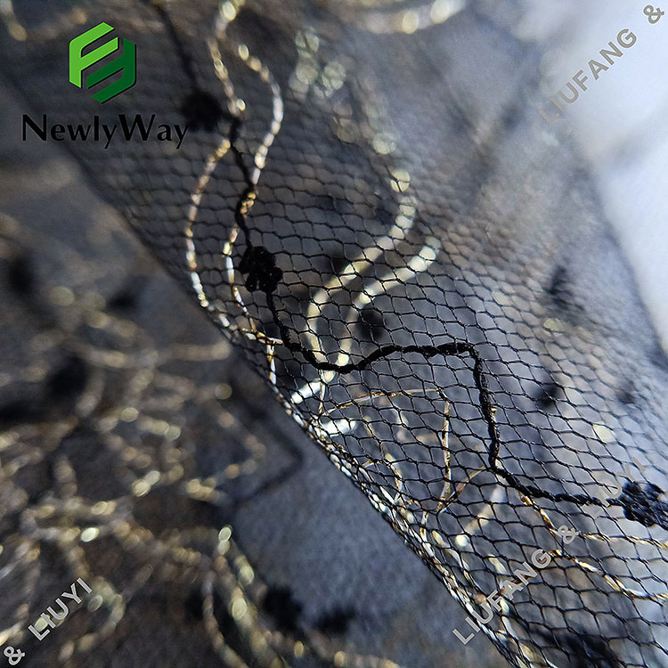 gouden nylon garen mesh kant tule stof voor bruiloft kant trim-15