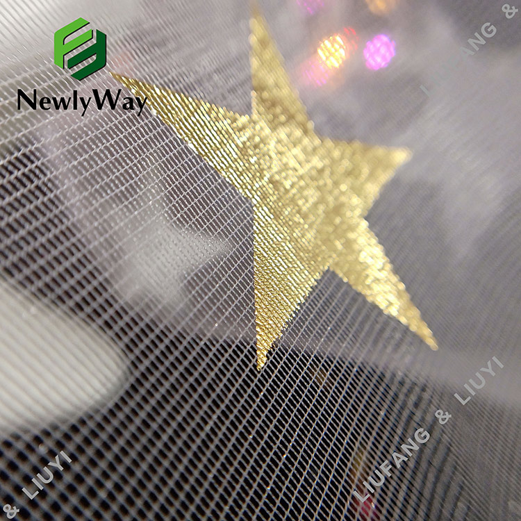ოქროს ჭედური ვარსკვლავი კილიტა ნეილონის ტილის ნაბეჭდი ბადისებრი მაქმანის ქსოვილი კაბებისთვის-13
