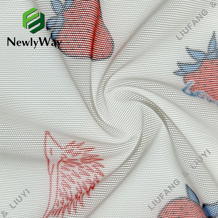 härligt polyester spandex tryckt mesh spets trikåstickat tyg för barnklänningar-14