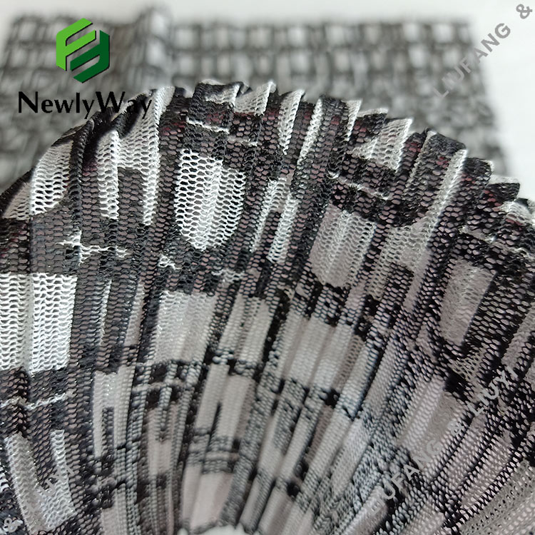 material din fire de poliester cu țesătură de dantelă cu plasă de tul pliat și imprimat pentru rochie-14