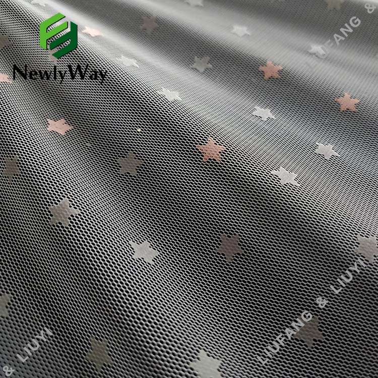 tryckt stjärnfolie ändrade färger polyester tyll mesh tyg-21