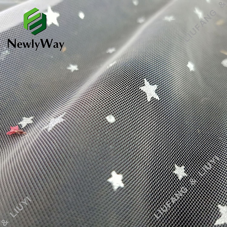 spankle printing sliver star folie nylon tulle mesh kant stof foar klean en dekor-11