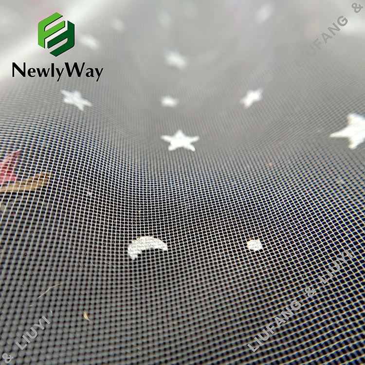 spankle printing sliver star foil nylon tulle mesh lace fabric para sa damit at palamuti-12