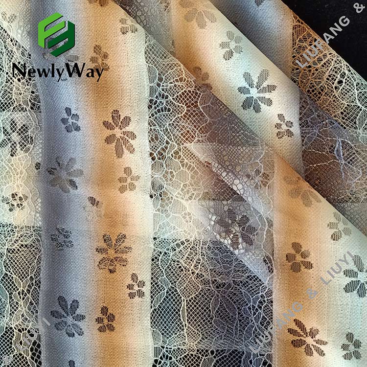 proužek potištěný polyester bavlněný osnovní pletený síťovaný krajkový materiál pro dámskou průsvitnou košili-15