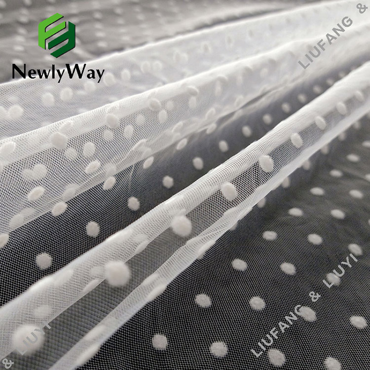 white nylon polka dot flocking  tulle fabric for the clothes-11