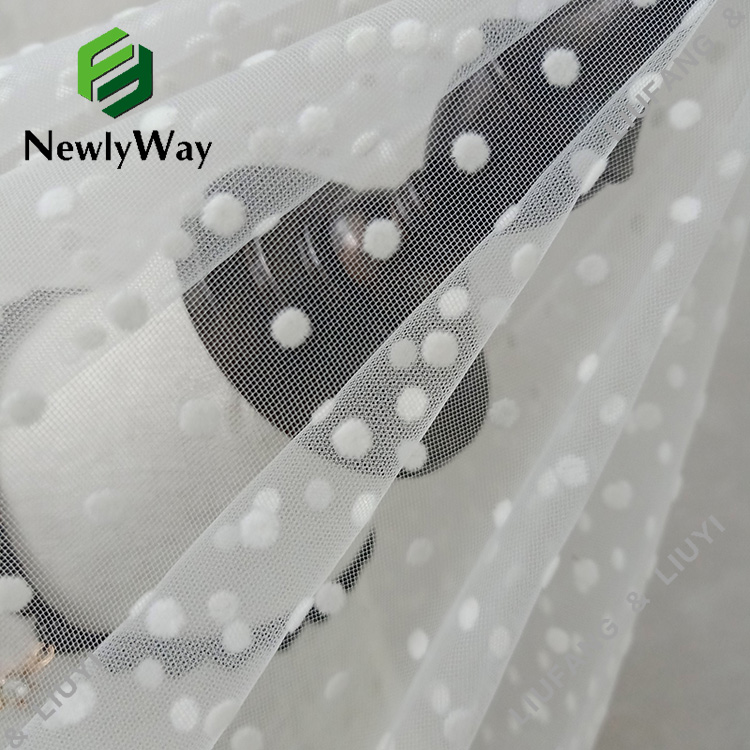 white nylon polka dot flocking  tulle fabric for the clothes-13