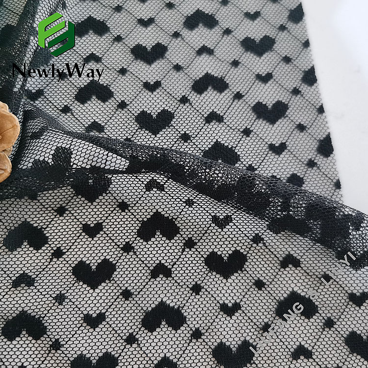 Black stretch heart-shaped mesh spandex nylon knit jacquard fabric for undergarment-1