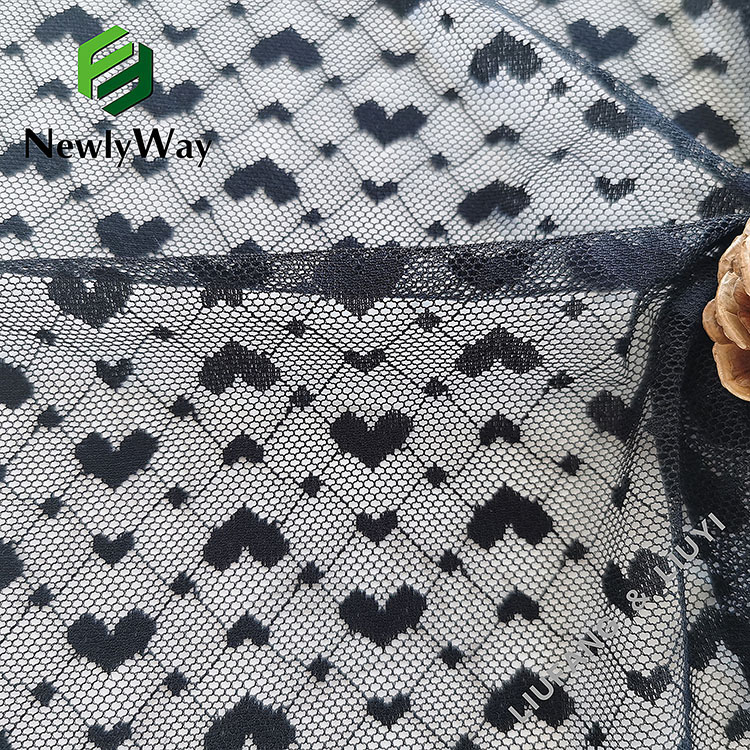Black stretch heart-shaped mesh spandex nylon knit jacquard fabric for undergarment-2