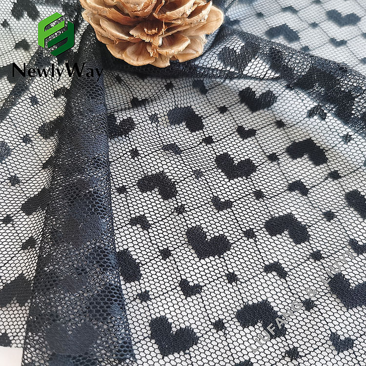 Black stretch heart-shaped mesh spandex nylon knit jacquard fabric for undergarment-5