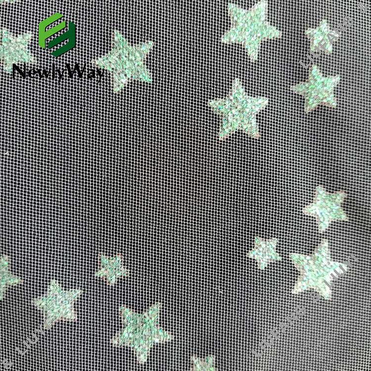 Blue Star Glitter White Tulle Nylon Mesh Lace Fabric for Dress-12