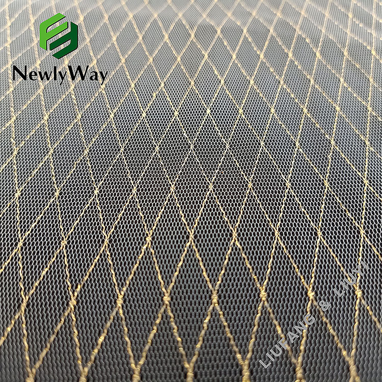 Bright nylon gold mesh netting tulle lace trim fabric for dress's hem-2