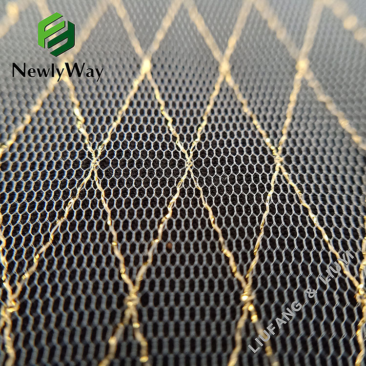 Bright nylon gold mesh netting tulle lace trim fabric for dress's hem-3