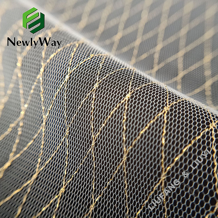 Bright nylon gold mesh netting tulle lace trim fabric for dress's hem-5