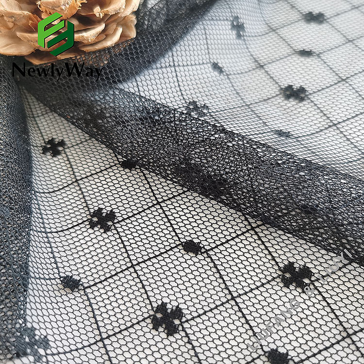 Connecting small flowers design black nylon spandex stretch mesh knit fabric for underwear-10