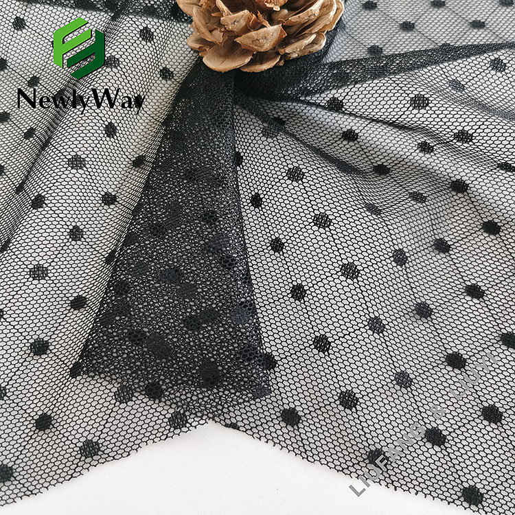 Elastic dot-to-dot pattern black spandex nylon mesh knit fabric for lingerie-7
