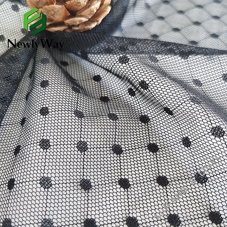 Elastic dot-to-dot pattern black spandex nylon mesh knit fabric for lingerie-8