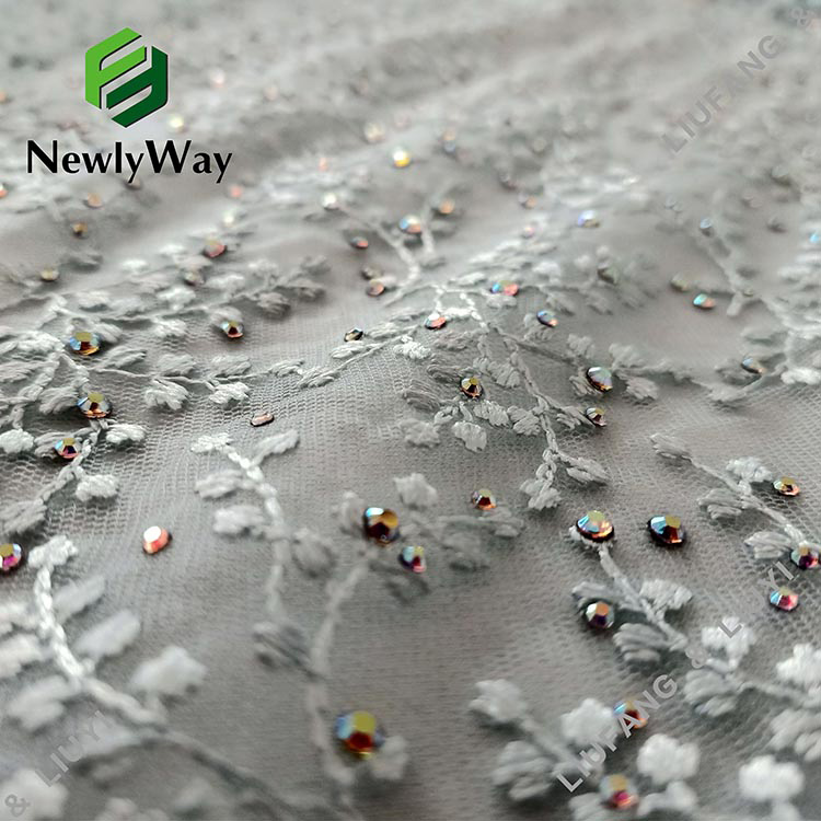 Elegant rhinestone beaded embroidered nylon tulle mesh lace fabric for high quality clothing-20