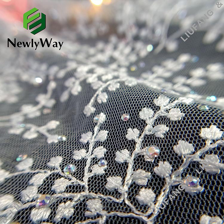 Elegant rhinestone beaded embroidered nylon tulle mesh lace fabric for high quality clothing-21