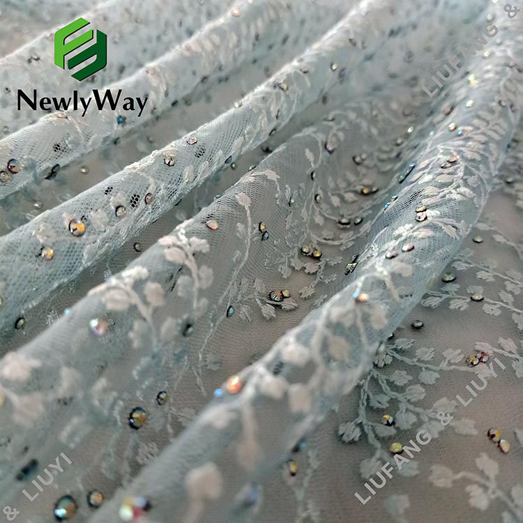 Elegant rhinestone beaded embroidered nylon tulle mesh lace fabric for high quality clothing-23
